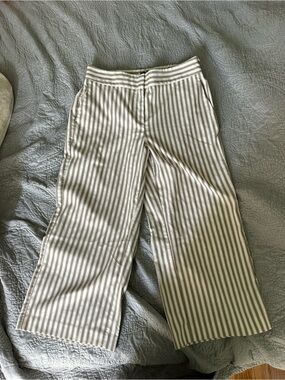 Ann Taylor White and Tan Striped Wide-Leg Trousers